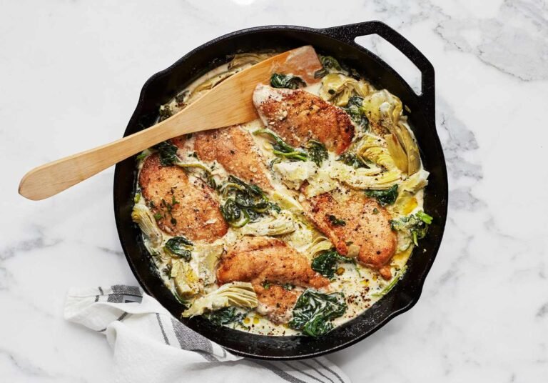 Lemon Butter Spinach and Artichoke Chicken.
